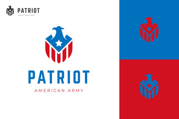 American Eagle army logo design, phoenix air force with us flag graphic concept for Patriotic American Eagle logo