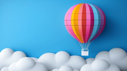 Fototapeta premium Illustrate a fantastical image of clouds transforming into a whimsical hot air balloon, adorned with colorful stripes and intricate patterns.