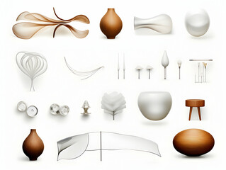 Batch of graphic design elements, graphic and design objects, web design objects, vintage elements, leaf, flowers, fruits, birds, stones