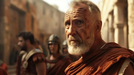 Naklejka premium Old man with roman soldiers