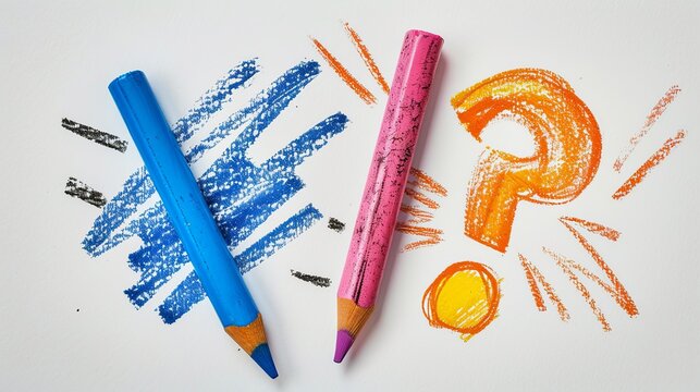 Colorful crayons drawing a question mark on a white background - Powered by Adobe