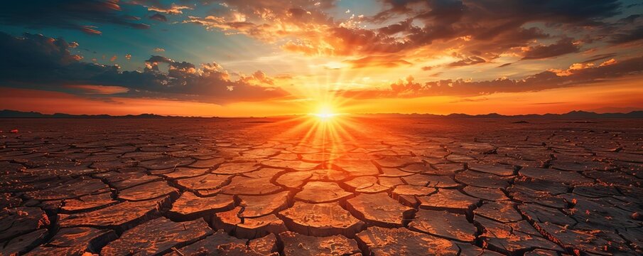 Blinding sun over cracked earth