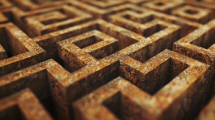 A complex and detailed maze structure with high walls and intricate pathways creating an elaborate labyrinth.