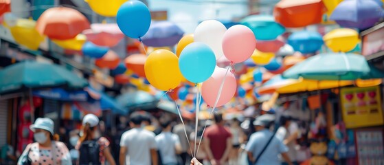 Lively interactions at a street fair, featuring dynamic scenes and bright settings, close up, community theme, vibrant, overlay, with a backdrop of colorful stalls
