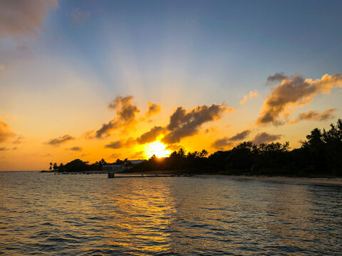 Sunset on Little Cayman Island over the ocean