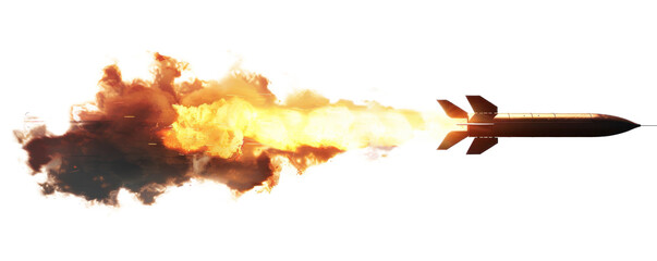 Obraz premium Rocket with Fiery Trail on Transparent Background