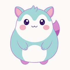 A cute hamster with a purple tail on a white background
