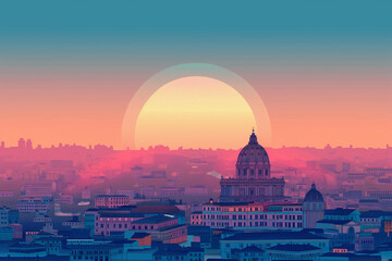 Obraz premium City Silhouette at Dusk, Roma Silhouette, Italy City, Classical European architecture, Sunset over the city