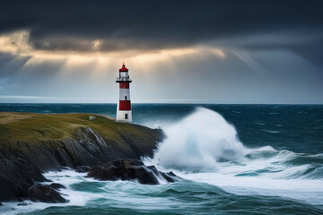 Obraz premium Lighthouse In Stormy Landscape