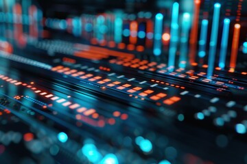 Financial data analysis in dark background - concept of processing information for budgeting and decision making - business graphic in black theme