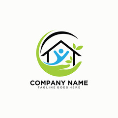 Abstract logo design concept a human hand and a house