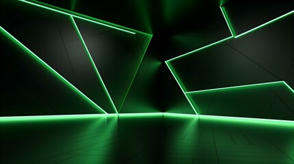 Modern green geometric Interior with Neon Lighting. Empty Room for Product Presentation