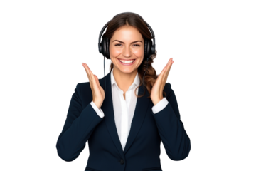 The business woman looks smiling, happy and congratulated. Clap your hands to congratulate on a white background