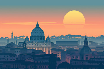 Fototapeta premium City Silhouette at Dusk, Roma Silhouette, Italy City, Classical European architecture, Sunset over the city
