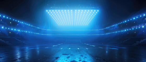 Obraz premium Bright blue stadium lights shining down on an empty stage