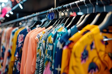 Colorful Floral Shirts Hanging on Racks