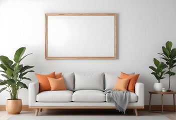 Frame mockup, ISO A paper size. Bedroom poster mockup. Modern interior design. Living room Interior mockup with house background. 3D render