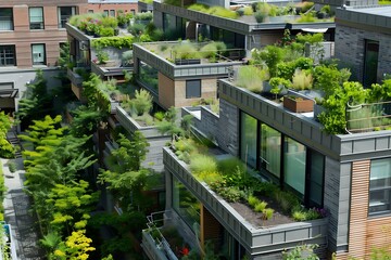 Eco-Friendly Urban Rooftop Garden, Sustainable Cityscape Greenery and Architecture Rooftop Garden View