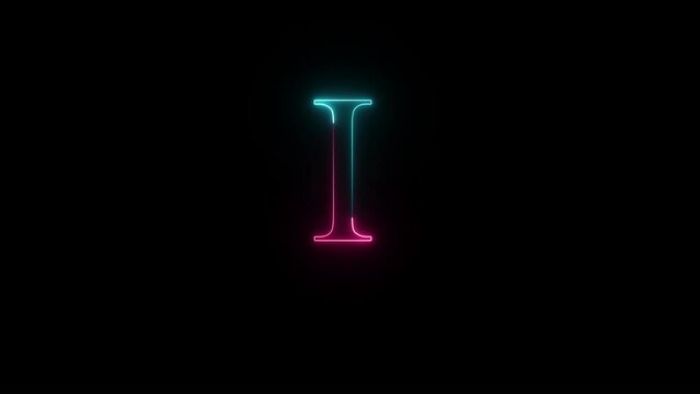 Glowing neon alphabet I .Educational concept with neon letter I. Shine text I the best digital symbol and 3d render.