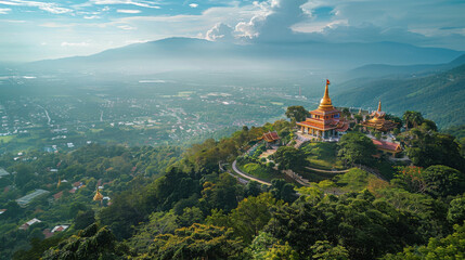 The iconic Wat Phra That Doi Suthep, perched on a mountain with a stunning view of Chiang Mai below