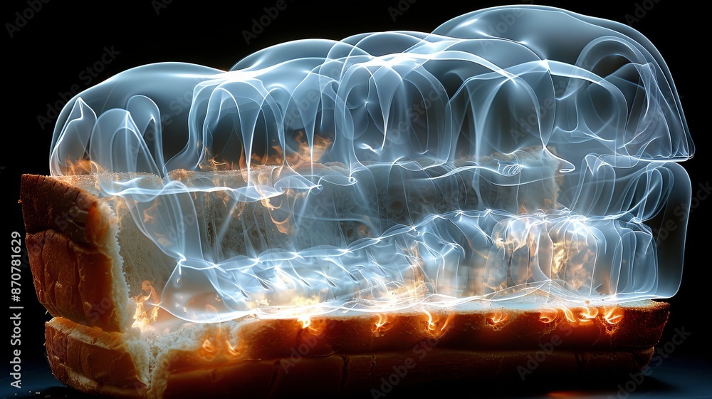 Poster x-ray scan of a loaf of bread, showing the air pockets and density.
