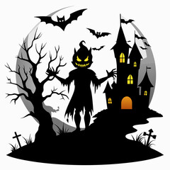 Halloween vector background with house,spooky,pumpkin