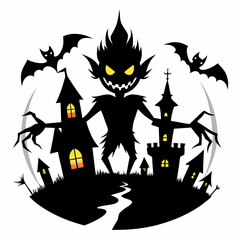 Halloween vector background with house,spooky,pumpkin