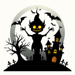 Halloween vector background with house,spooky,pumpkin