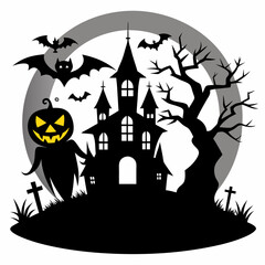 Halloween vector background with house,spooky,pumpkin