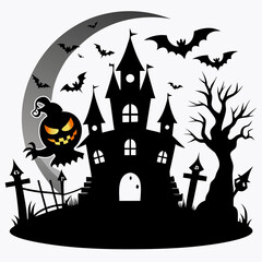 Halloween vector background with house,spooky,pumpkin