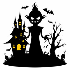 Halloween vector background with house,spooky,pumpkin