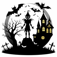 Halloween vector background with house,spooky,pumpkin
