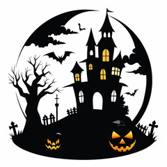 Halloween vector background with house,spooky,pumpkin