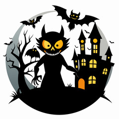 Halloween vector background with house,spooky,pumpkin