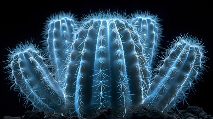 Fototapeta premium X-ray scan of a potted cactus, highlighting the spines and internal structure.