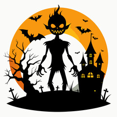 Halloween vector background with house,spooky,pumpkin