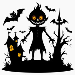 Halloween vector background with house,spooky,pumpkin