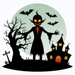 Halloween vector background with house,spooky,pumpkin