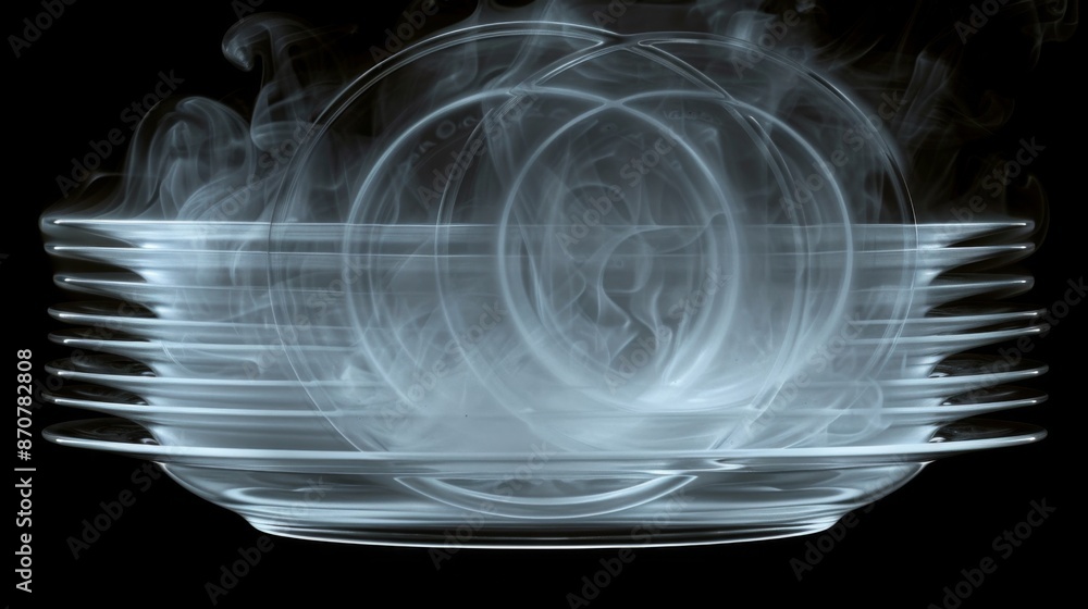Poster x-ray scan of a stack of plates, showing the thickness and glaze.