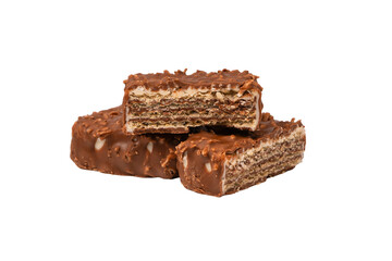 Chocolate coconut wafer bar isolated on white background.