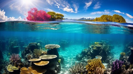 Vibrant underwater ecosystem  colorful fish, plants, and coral reef in ocean depths