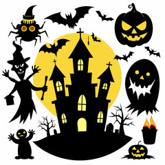 Halloween vector background with house,spooky,pumpkin