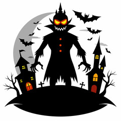 Halloween vector background with house,spooky,pumpkin