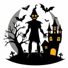 Halloween vector background with house,spooky,pumpkin