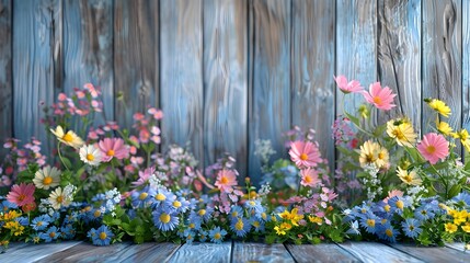 Fototapeta premium Colorful Floral Blooms in Rustic Countryside Meadow Scene