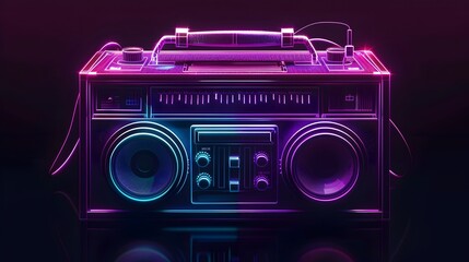 Fototapeta premium Vibrant Retro Boombox with Neon Lights in the Dark
