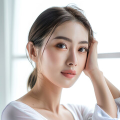 Naklejka premium 30-35 year old Beauty Asian women spa skin healthy on 100% isolate white background.