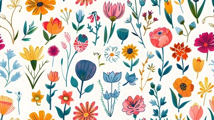Vibrant and Colorful Floral Pattern with Lush Botanical Elements