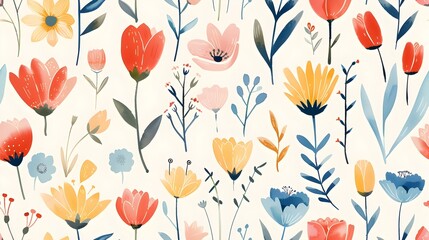 Obraz premium Whimsical Floral Pattern with Colorful Vintage Botanical