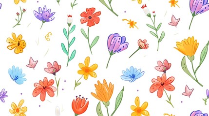 Obraz premium Vibrant and Colorful Botanical Floral Pattern with Blooming Flowers and Leaves